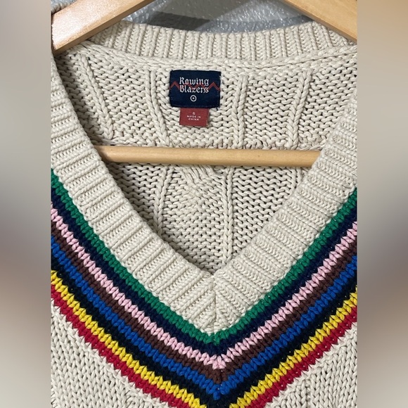 Rowing Blazers X Target Cable V Neck Pullover Sweater Croquet Stripe - Size S - Picture 2 of 4